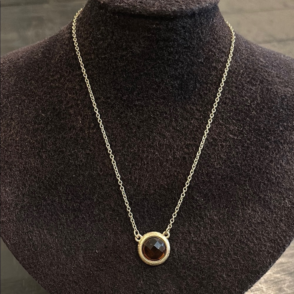 Marlyn Schiff Dainty Gold Tone Necklace with Brown Pendant